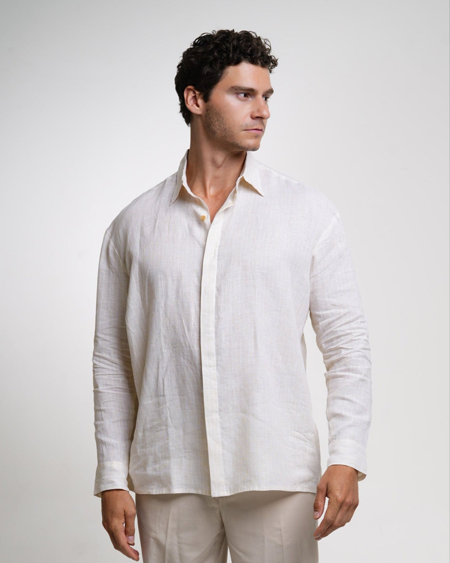 The Capri Shirt in Pinstripe Beige — Coming Soon