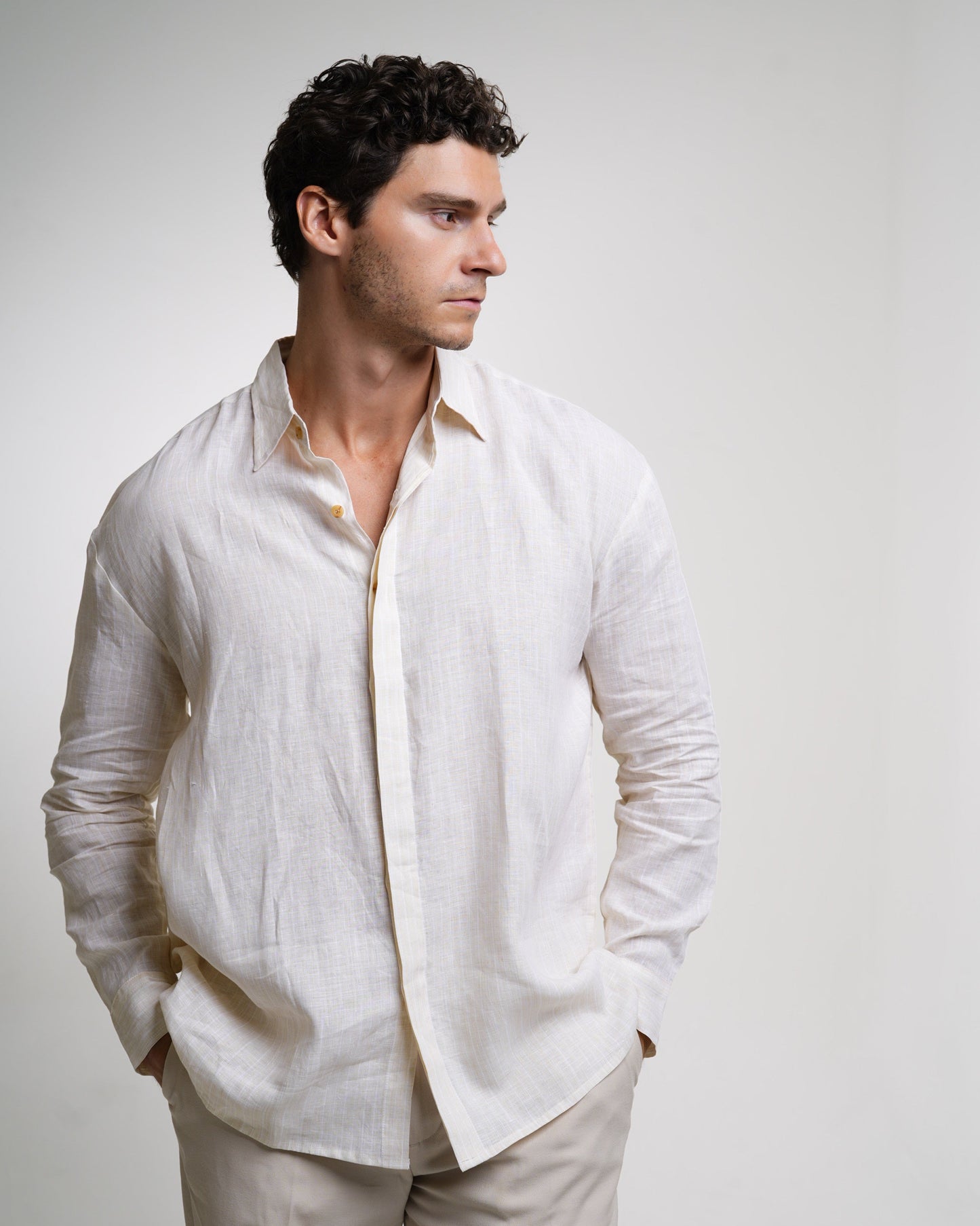 The Capri Shirt in Pinstripe Beige — Coming Soon